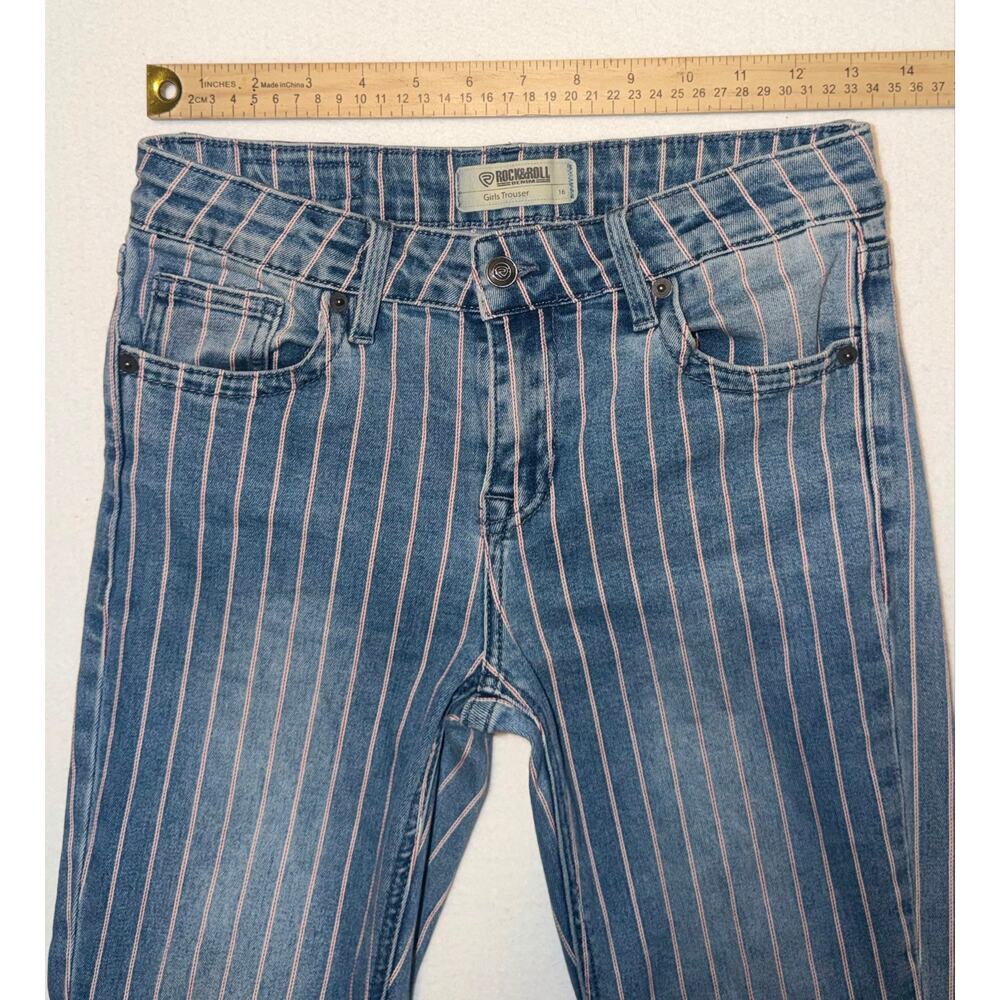 Rock & roll denim girls striped flare trouser with adjustable waistband - Picture 4 of 16